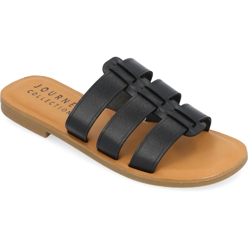 Sandals with stable support -Journee Collection Womens Serrie Faux Leather Peep-Toe Slide Sandals