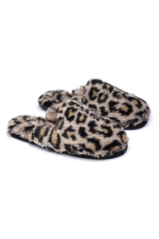 Quirky slippers with sun motifs -Louis Vegan Fur Slippers - Leopard