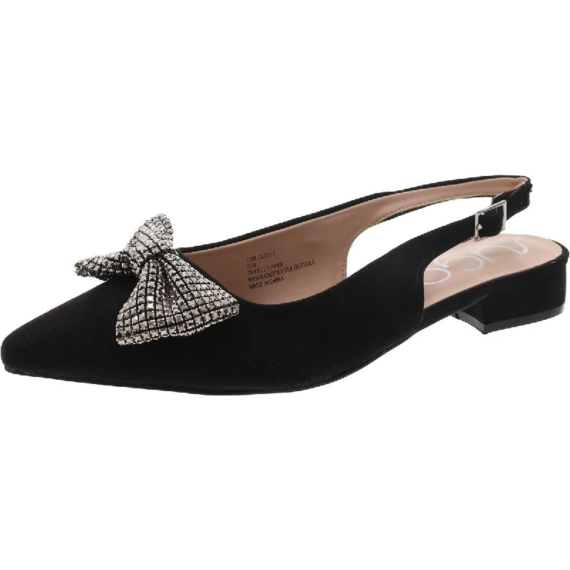 Flats with faint metallic gleams -Sugar Womens Clovis Faux Suede Rhinestones Ballet Flats