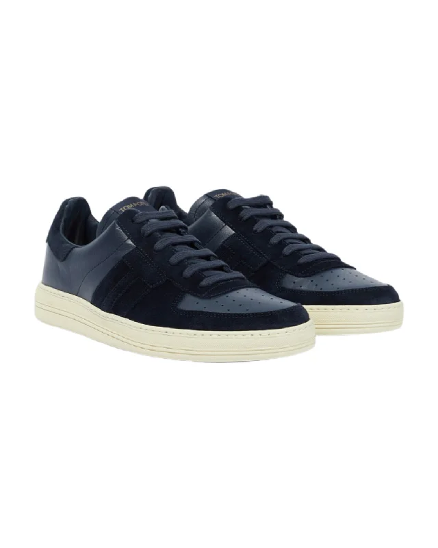 Tom Ford Mens Perforated Lace Up Sneakers in Navy