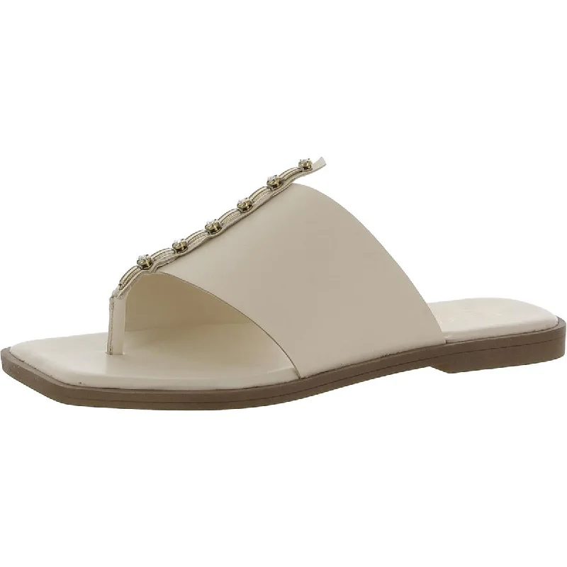 Sandals with solid traction -Franco Sarto Womens MEGS Leather Rhinestone Slide Sandals