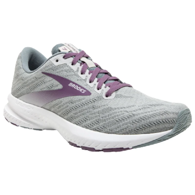 Running shoe with soft run tags -Brooks Launch 7 Antarctica/Lead/Grape Running Shoe (Women's)