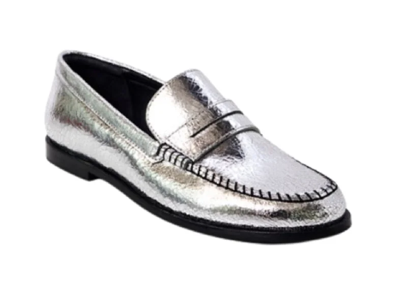 Premium loafers for classy evening refinement-Free People: Blanket Stitch Loafer in Pale Pewter Leather