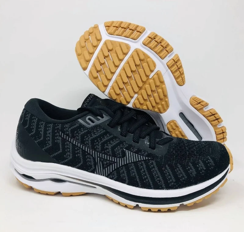 Running shoe for track run play -Women's Wave Rider Waveknit 24 Running Shoes In Black/dark Shadow