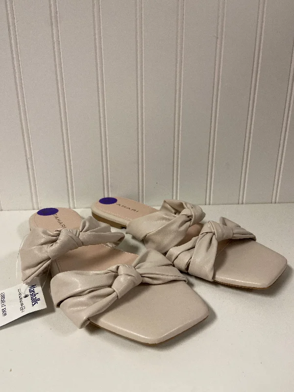 Flats with comfy sole linings -Beige Sandals Flats Tahari By Arthur Levine, Size 8.5