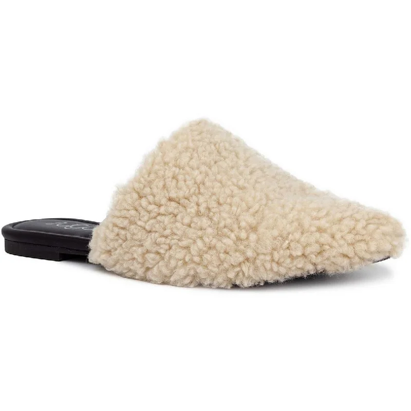 Flats with small bead trims -Sugar Womens Actly Faux Fur Pointed Toe Mules