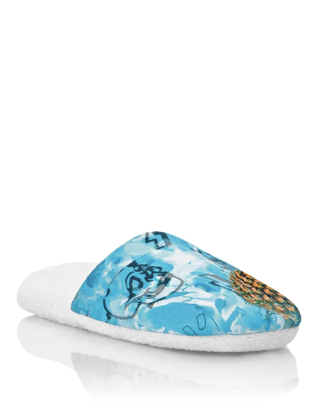 Slippers with airy nap soles -Slipper Pineapple Skies