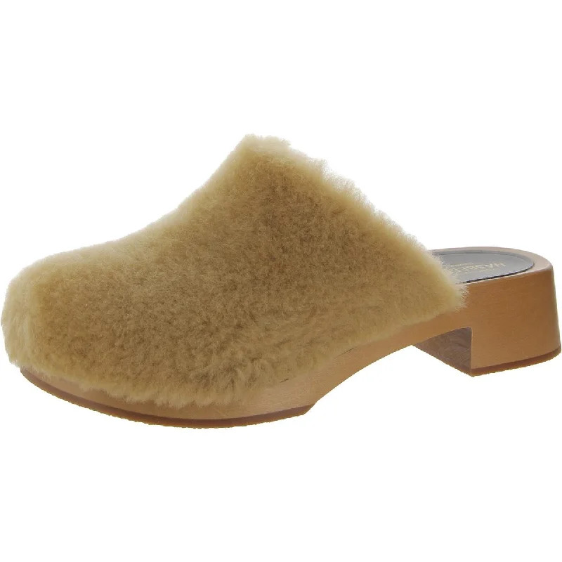 Flats with lively sole cushioning -Swedish Hasbeens Womens Fluff Clog Leather Faux Fur Clogs