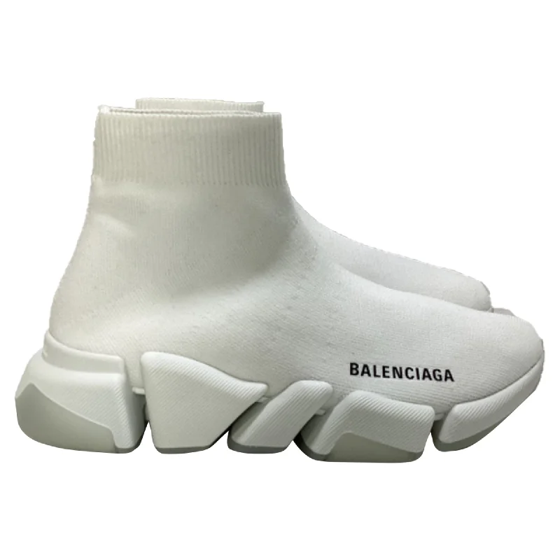 Balenciaga Speed 2.0 Clear Sole Sneakers in White Polyester