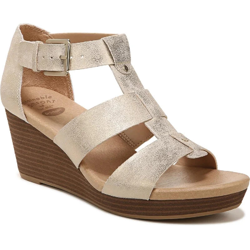 Sandals with sturdy heels -Dr. Scholl's Shoes Womens Barton Faux Leather Snake Print Wedge Sandals