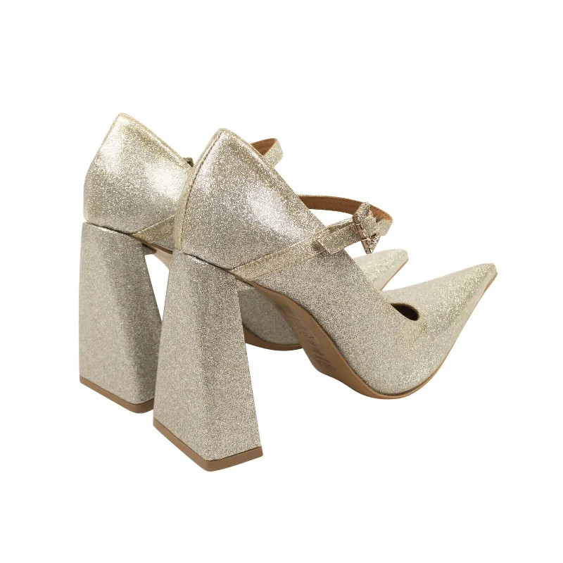 BLOCK HEEL MARY JANE SILVER HEELS