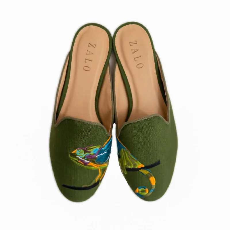 Slippers with slit nap weave -Women's Iguana Mule In Olive