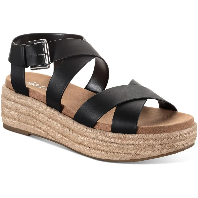 Sandals for early walks -Style & Co. Womens Emalinee Faux Leather Slingback Wedge Sandals