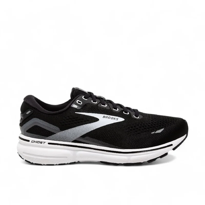 Running shoe with cool run weave -Men's Ghost 15 Running Shoes In Black/blackened Pearl/white