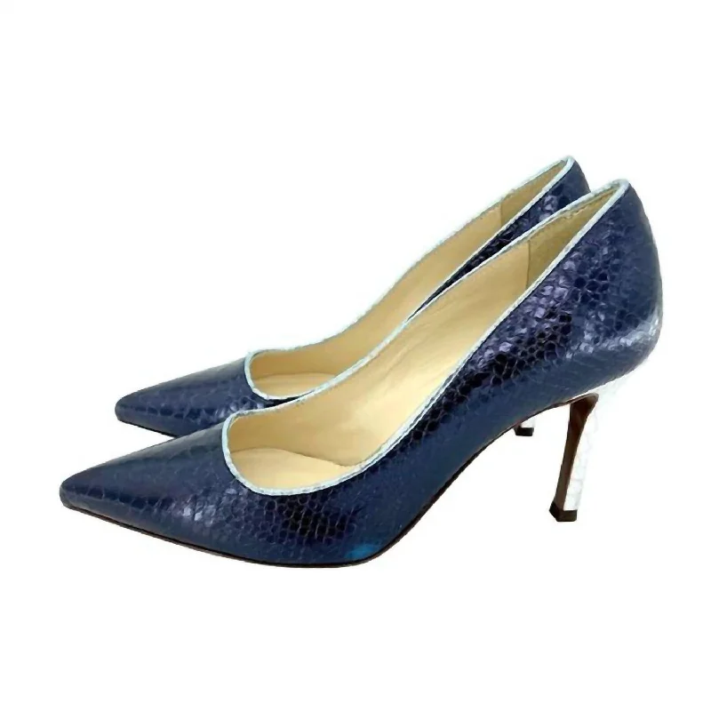 Women's Metallic Snake Leather Stiletto Heel In Celeste Blue