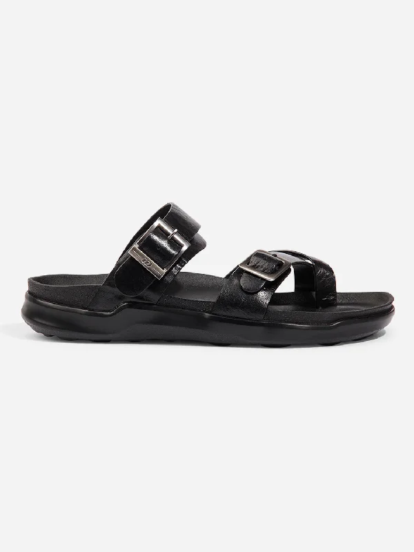 Slippers with feathery nap beds -Men Black Sandal / Slipper (ID4223)