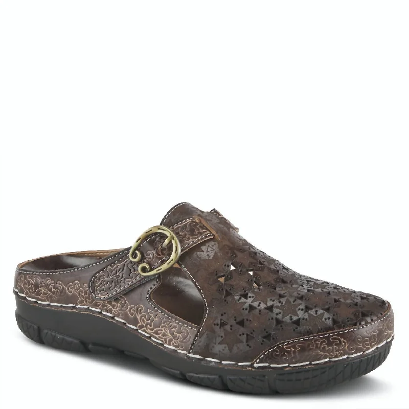 Slippers for damp nap morns -Popcorn Mini Flower Belted Clog In Brown