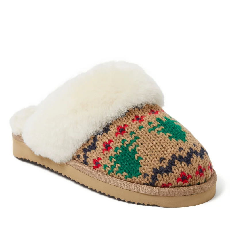 Slippers for slack nap noons -Fireside by Dearfoams Women's Sydney Holiday Fair Isle Genuine Shearling Scuff Slipper