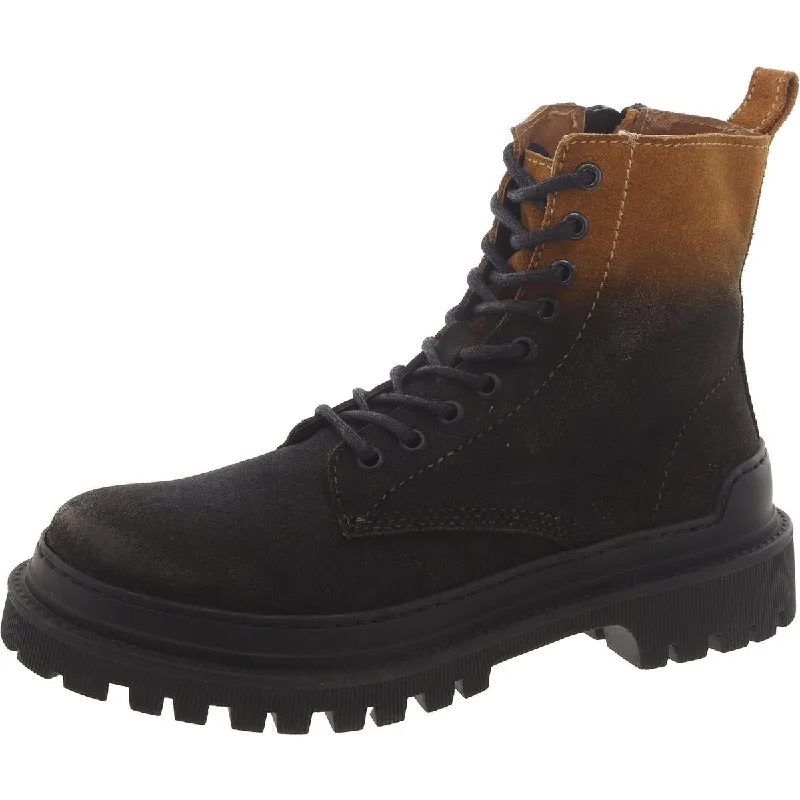 Steve Madden Mens Guardian Leather Dip-Dye Combat & Lace-Up Boots