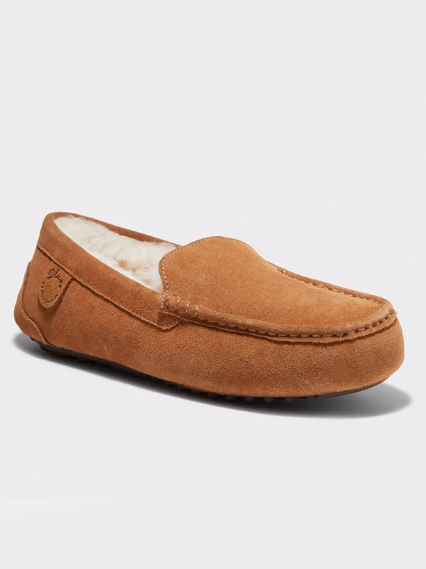 Slippers with fun nap tones -Men's Shearling Moccasin Slippers,Brown