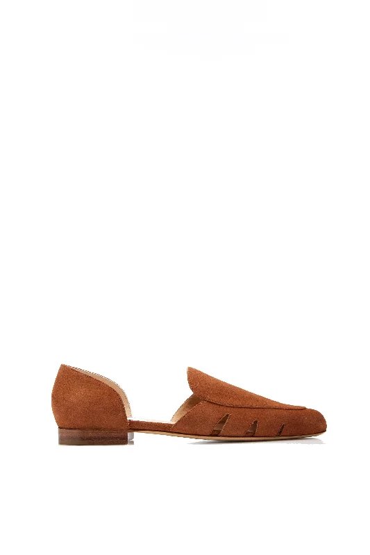 Flats for upscale sunny events -Rory Flat Shoe in Cognac Suede