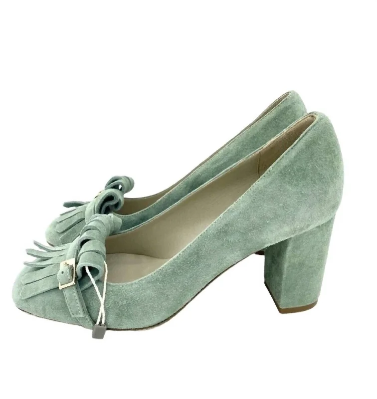 Women's Suede Leather Block Heel Shoes In Green