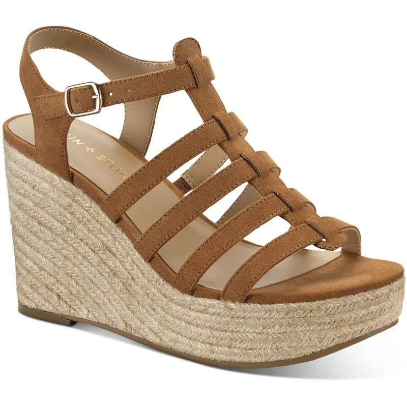 Sandals with bendy heels -Sun + Stone Womens Wesleyy   Faux Suede Caged Wedge Sandals