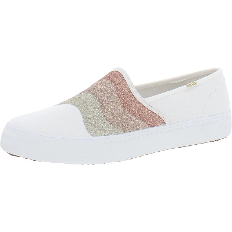 Lightweight loafers for sunny dusk repose-Keds Womens Double Decker Wave Canvas Glitter Loafers