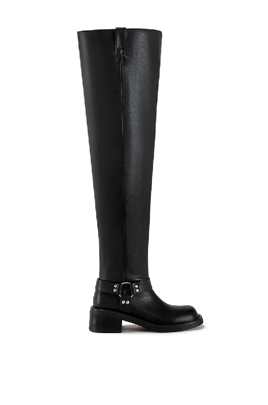 GLASTONBURY-BLACK OVER THE KNEE MOTO BOOT