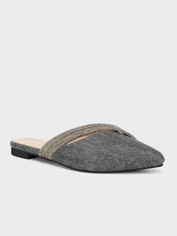 Slippers with twill nap prints -Women "MACARIA" Pointed Slide-in Slippers