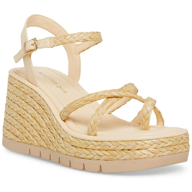 Sandals with steady soles -Madden Girl Womens Vault Raffia Cushioned Footbed Wedge Sandals