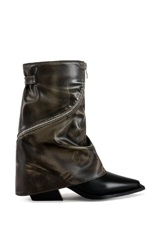 LARKYN-BROWN DISTRESSED FOLD OVER BOOTIE