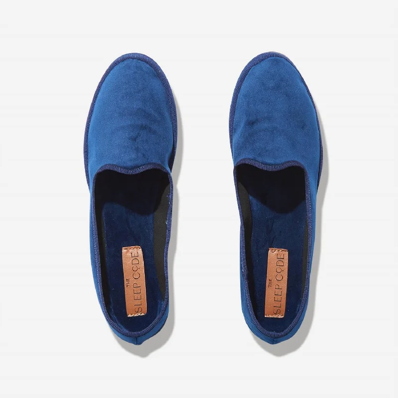 Slippers with lofty nap caps -Luna Velvet Slipper In Navy