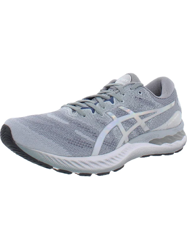 Running shoe with firm run treads -Gel-Nimbus 23 Platinum Mens Fitness Workout Running Shoes