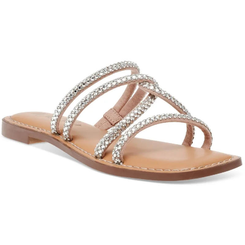 Sandals with flexible padding -Wild Pair Womens Rhinestone Criss-Cross Slide Sandals