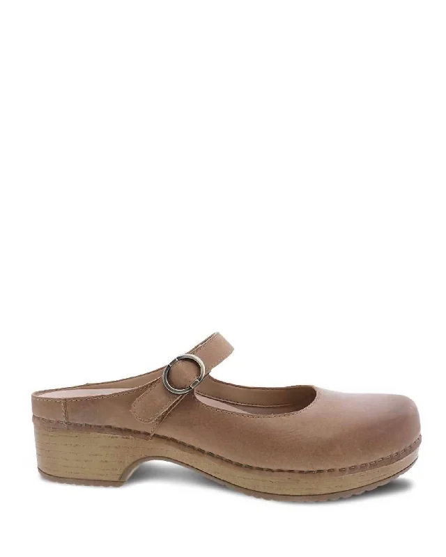 Slippers with tough nap weave -Women's Bria Burnished Mary Jane Mule In Tan