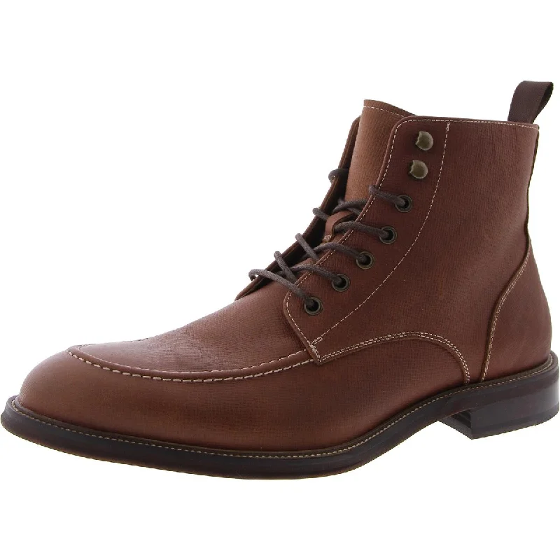 Steve Madden Mens Holger Leather Pebbled Combat & Lace-Up Boots