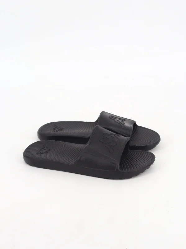 Slippers with sleek nap weave -Men's Brand Logo Printed Slippers,Black