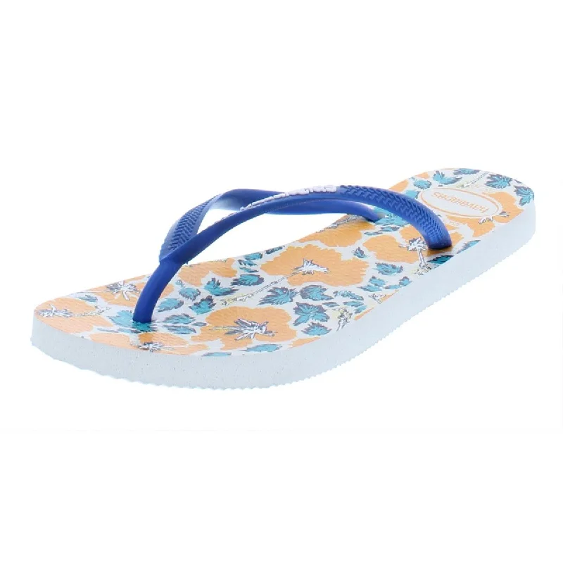 Sandals with sturdy builds -Havaianas Womens Floral Print Slim Thong Sandals