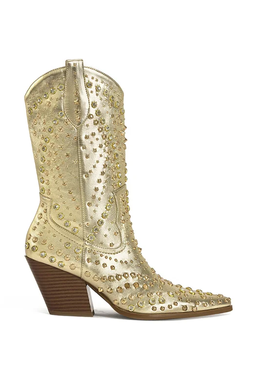 APPEASE-GOLD STUDDED WESTERN BOOTIE