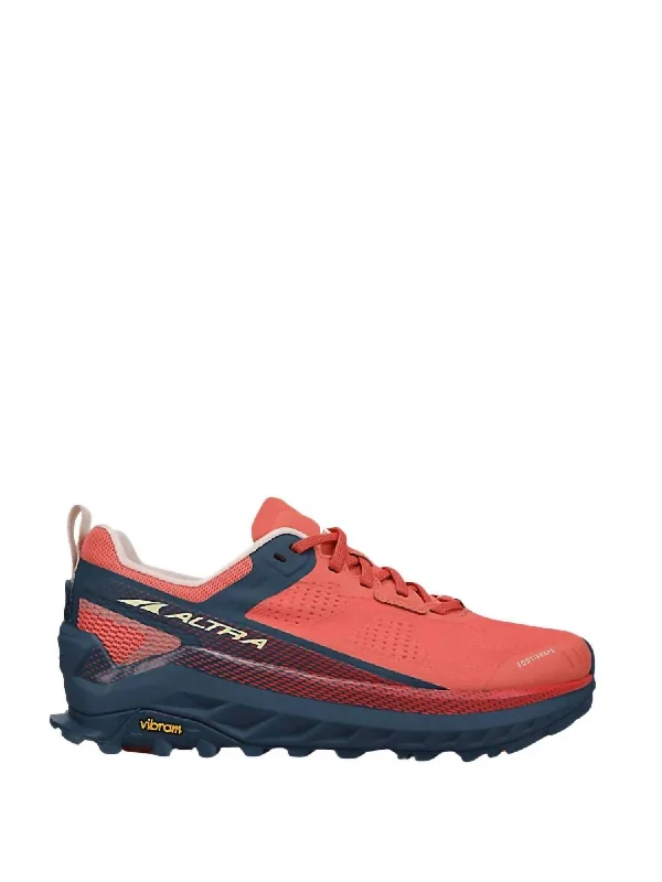 Running shoe with water-safe run grip -Women's Olympus 4 Trail Running Shoe - Medium Width In Navy, Coral