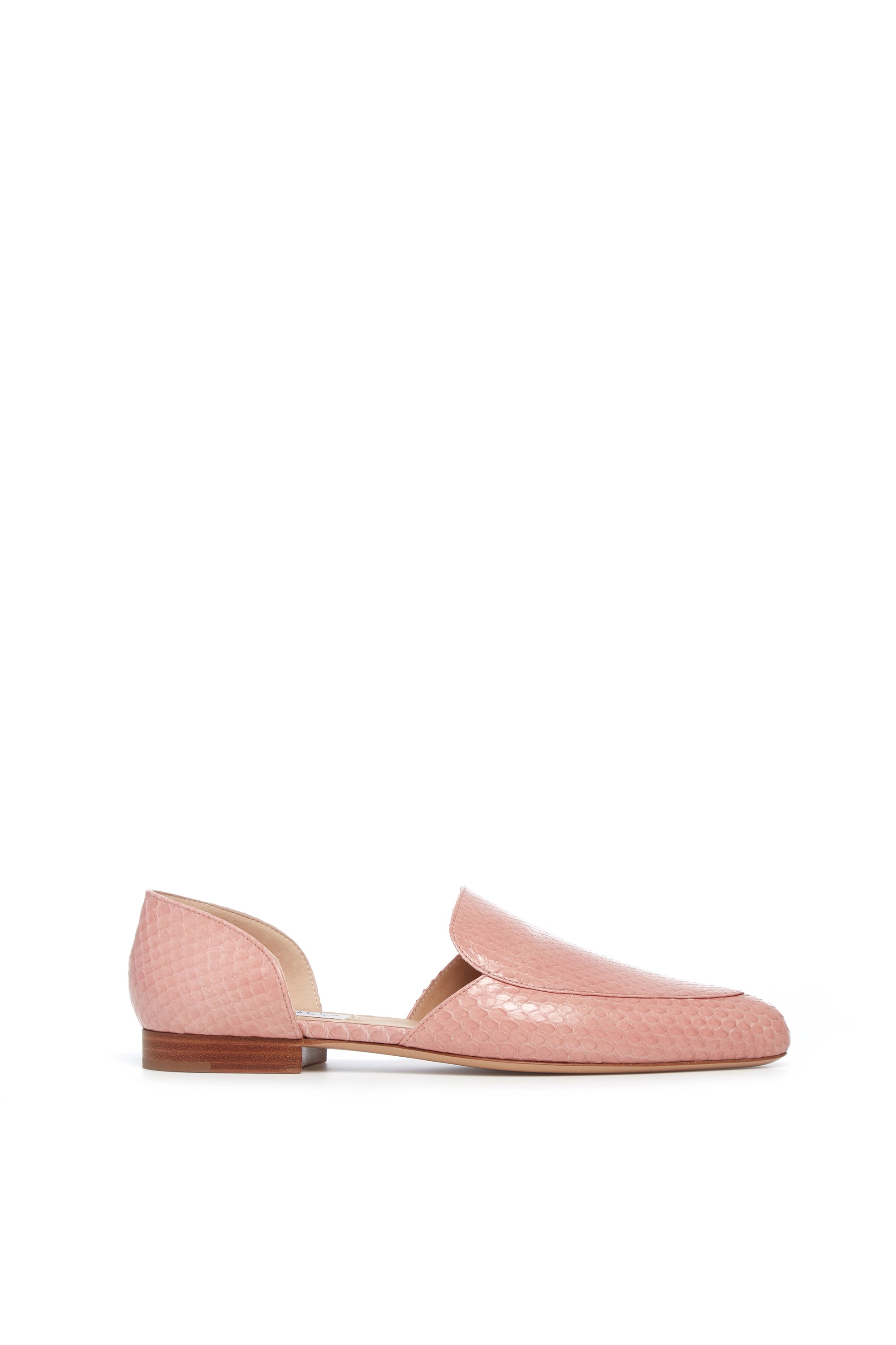 Flats with dense heel cushioning -Jax Flat Shoe in Light Pink Snakeskin