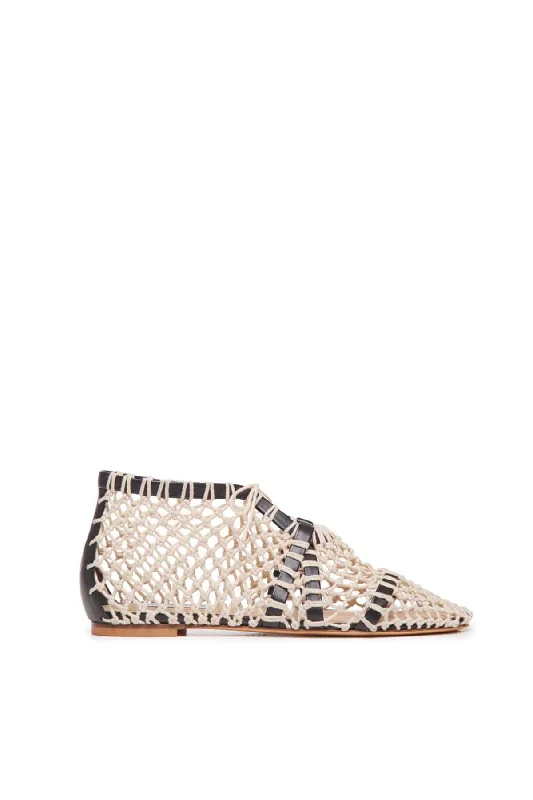 Flats with soft shimmer trims -Sage Flat Shoe in Cream Crochet & Nappa Leather