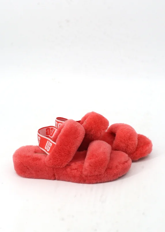 Slippers for desk nap repose -Women's Fur Slippers,Coral