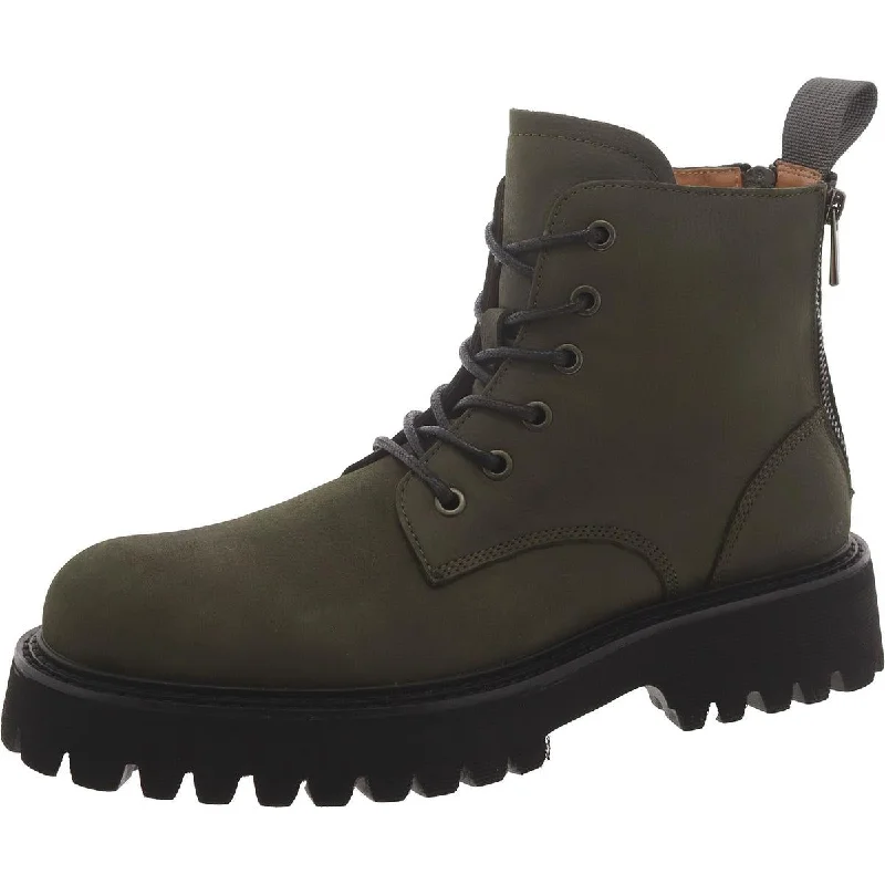 Steve Madden Mens Fintan Leather Lugged Sole Combat & Lace-Up Boots