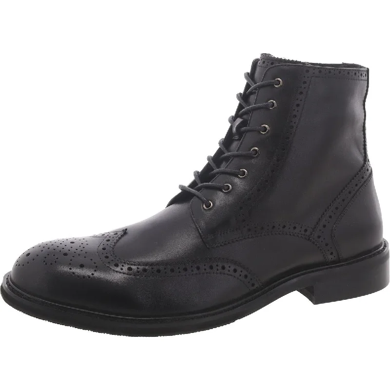 Steve Madden Mens Xanddy Leather Brogue Combat & Lace-Up Boots