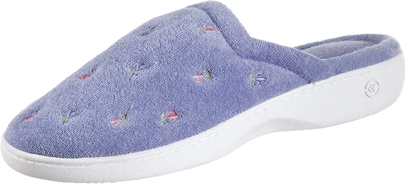 Slippers with trim nap flair -Women's Terry Slip On Clog Slipper In Periwinkle