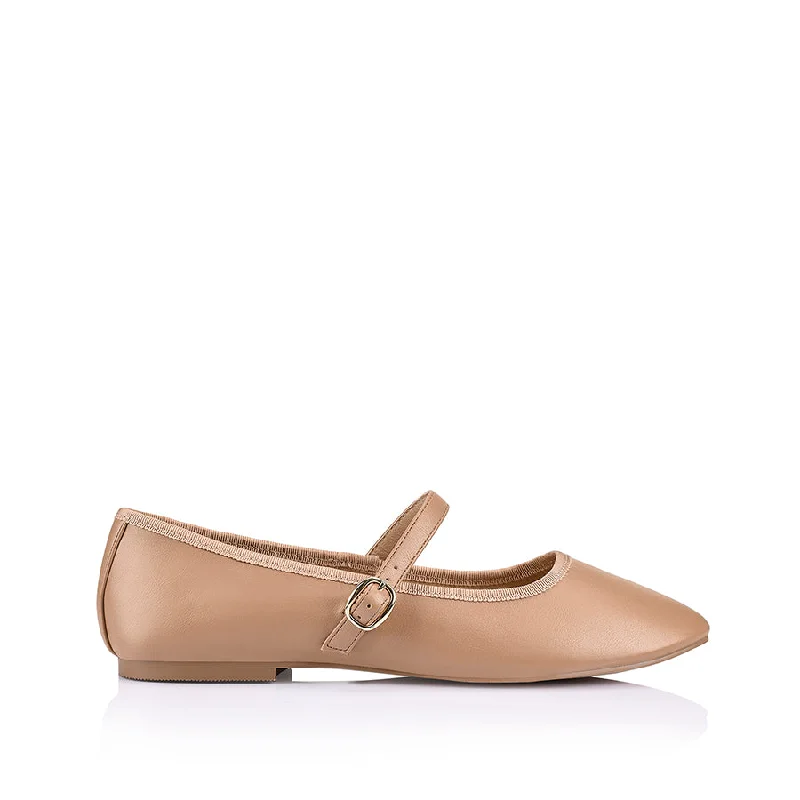 Flats for intimate summer suppers -Bambi Mary-Jane Flats - Dark Camel