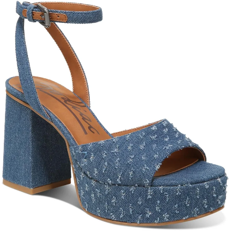 Sandals with tough heels -Zodiac Womens Priya Denim Ankle Strap T-Strap Sandals