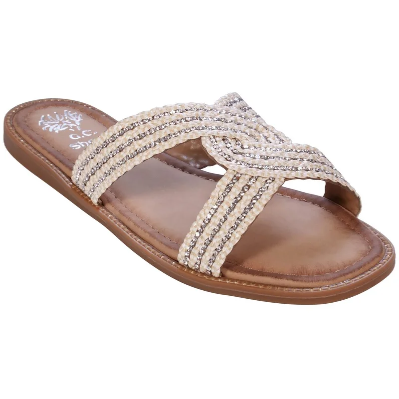 Sandals with cushy heels -GC Shoes Womens JANELL Embellished Woven Slide Sandals